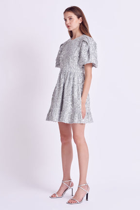 Sequin Tweed Tiered Mini Dress