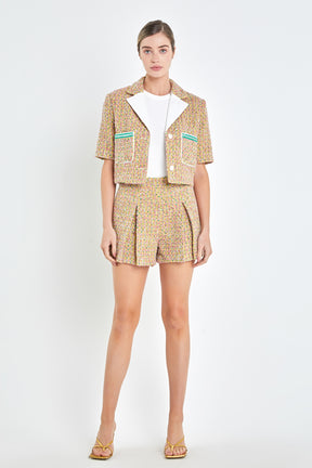 ENGLISH FACTORY - Boucle Cropped Jacket With Trim - JACKETS available at Objectrare