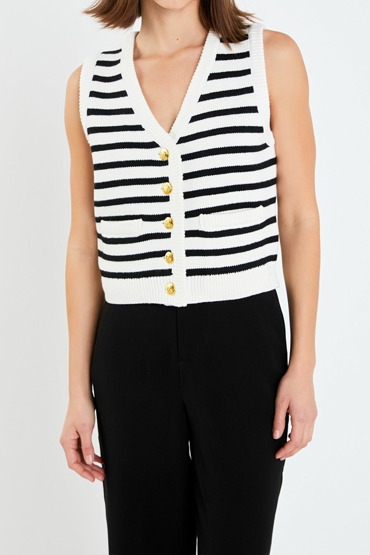 ENGLISH FACTORY - Striped Knit Vest - TOPS available at Objectrare