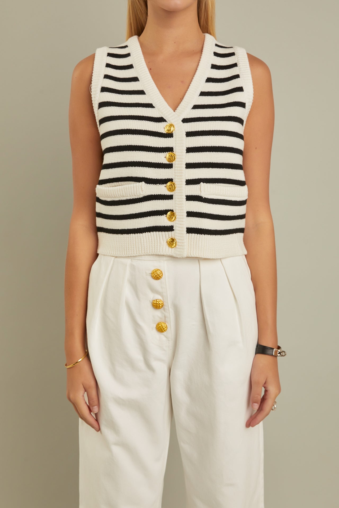 ENGLISH FACTORY - Striped Knit Vest - TOPS available at Objectrare