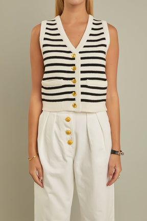 ENGLISH FACTORY - Striped Knit Vest - TOPS available at Objectrare