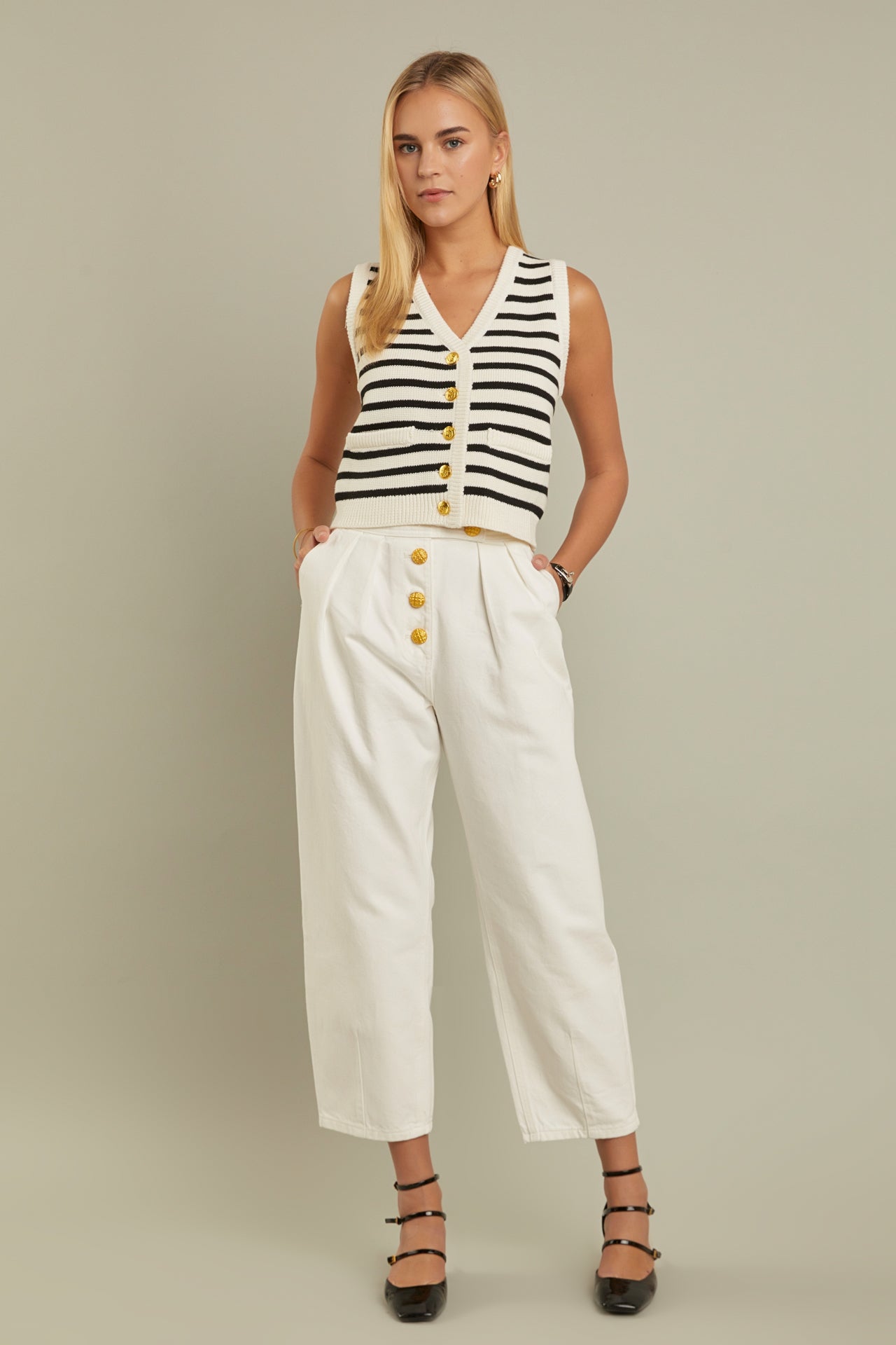 ENGLISH FACTORY - Striped Knit Vest - TOPS available at Objectrare