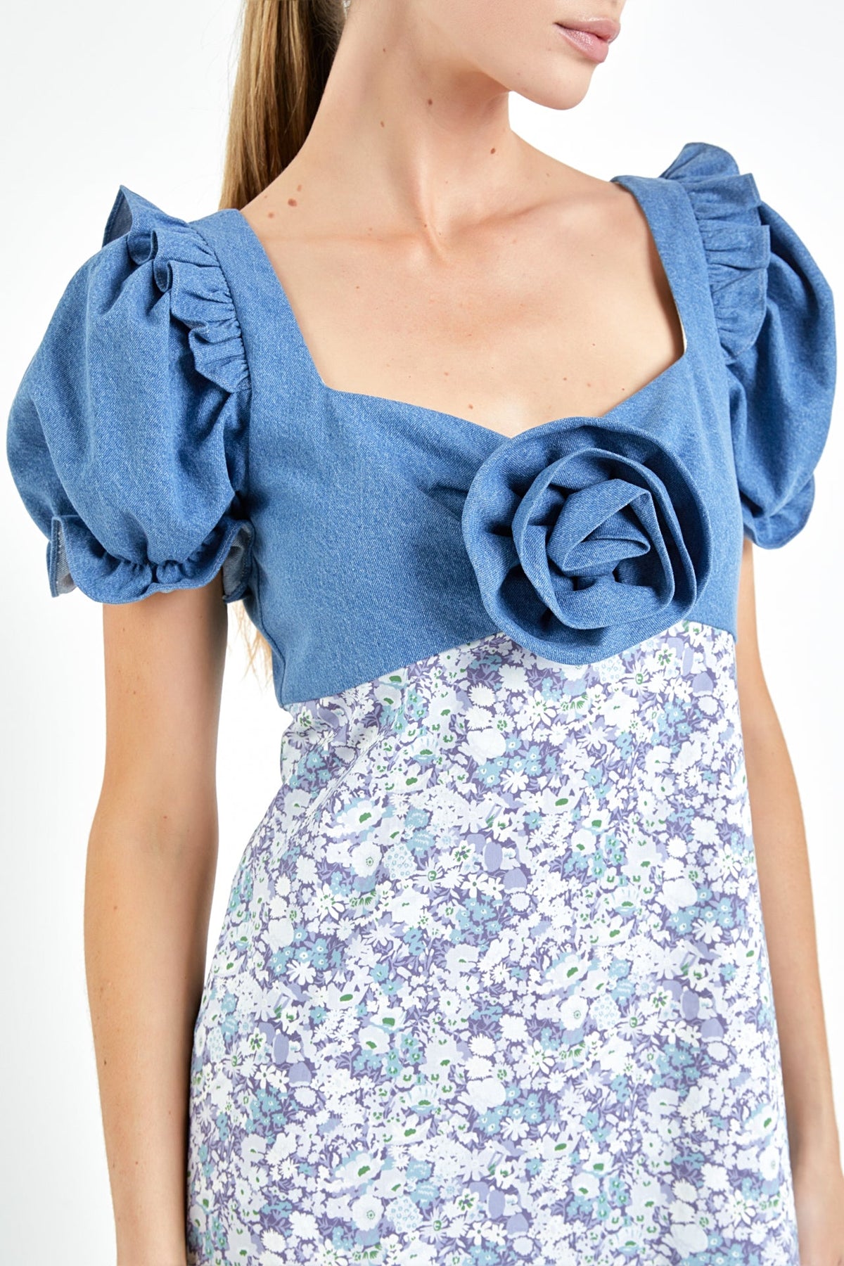 ENGLISH FACTORY - Denim Combo Floral Print Maxi Dress - DRESSES available at Objectrare