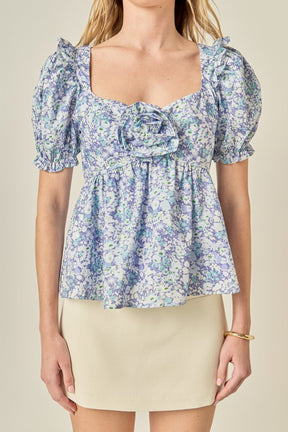 ENGLISH FACTORY - Floral Print Top With Flower - TOPS available at Objectrare