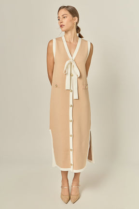 ENGLISH FACTORY - Knit Sleeveless Midi Dress With Ribbon Tie - DRESSES available at Objectrare