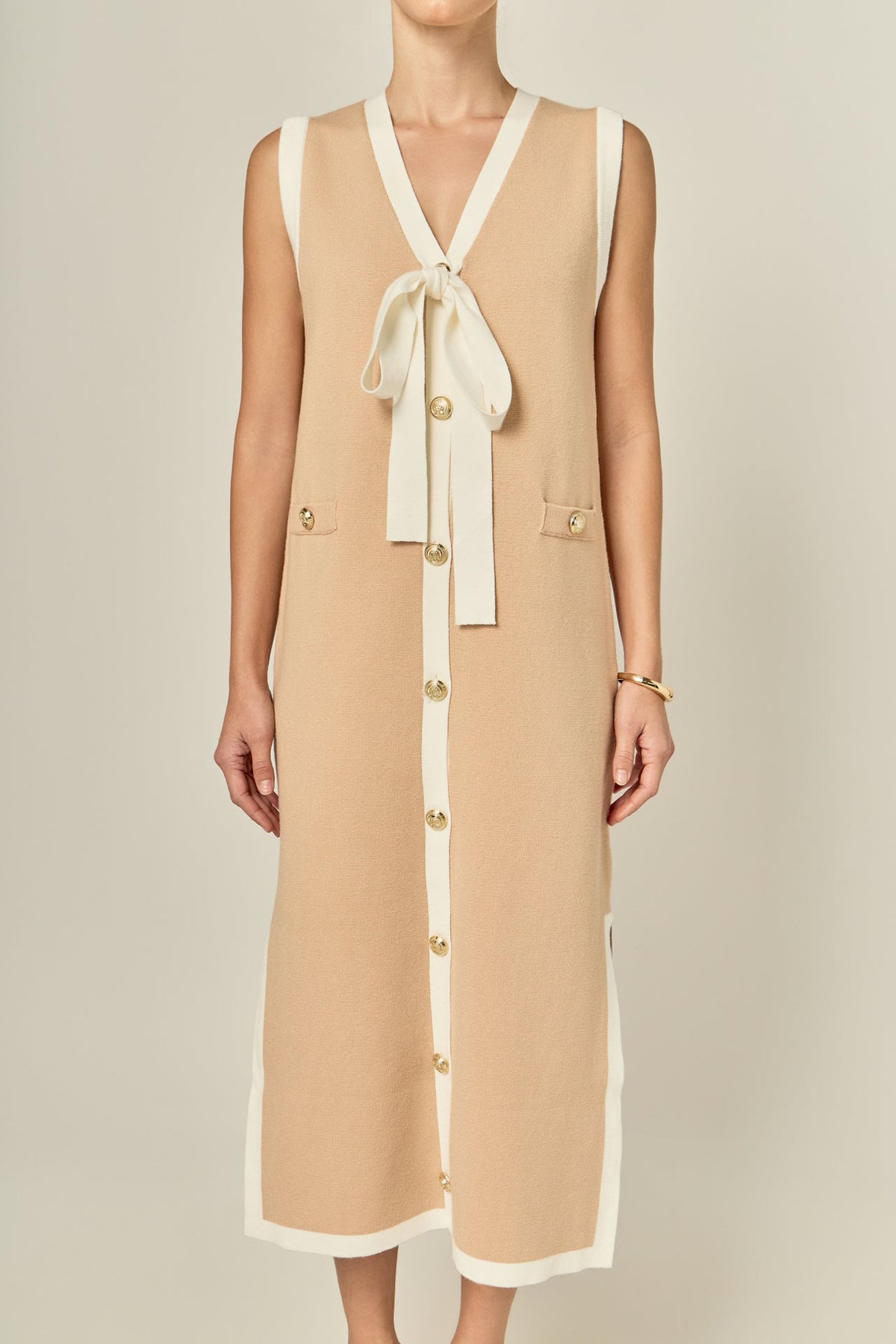 ENGLISH FACTORY - Knit Sleeveless Midi Dress With Ribbon Tie - DRESSES available at Objectrare