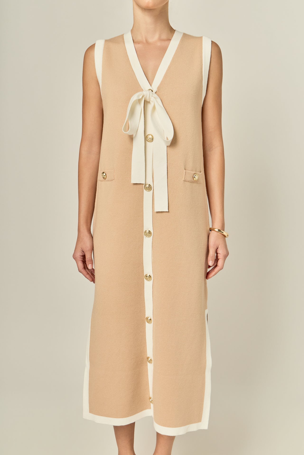 ENGLISH FACTORY - Knit Sleeveless Midi Dress With Ribbon Tie - DRESSES available at Objectrare