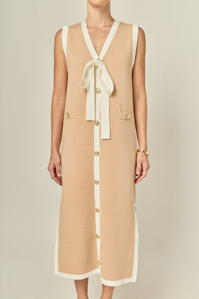 ENGLISH FACTORY - Knit Sleeveless Midi Dress With Ribbon Tie - DRESSES available at Objectrare