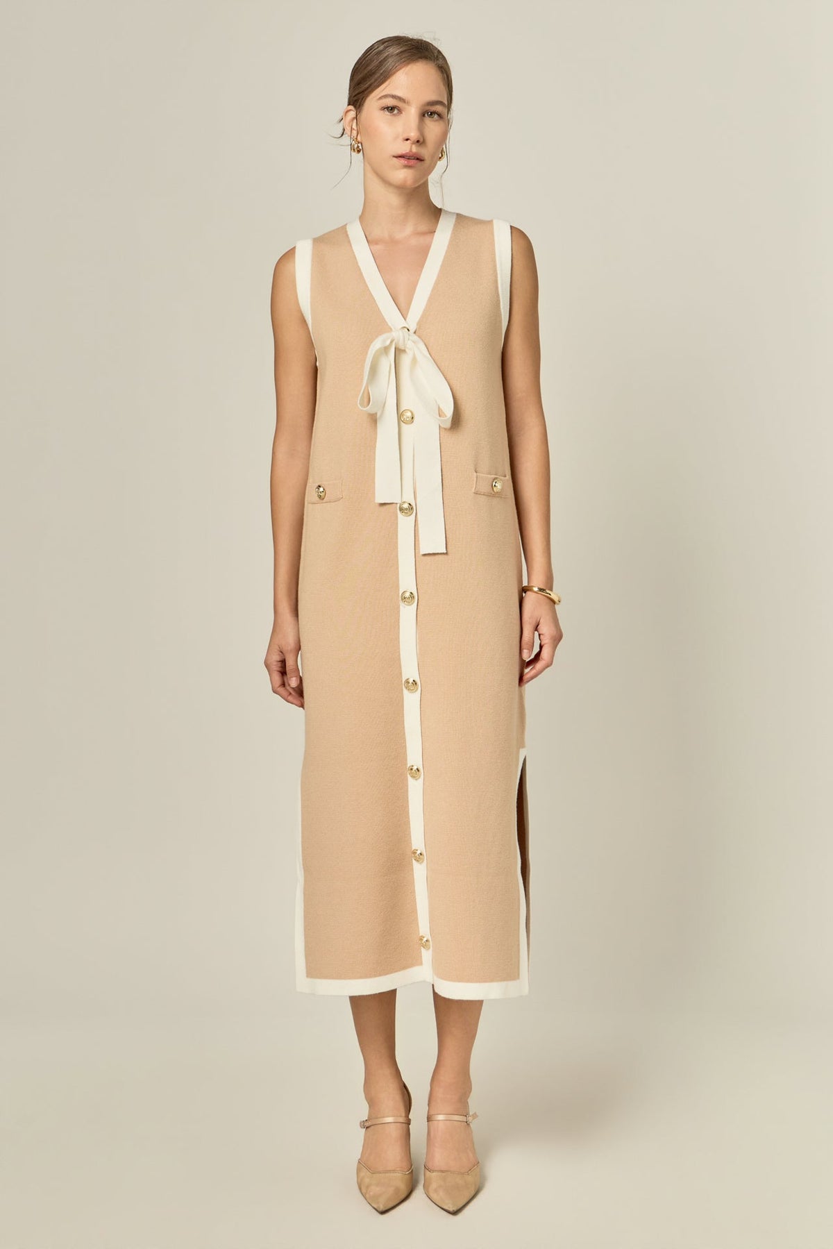 ENGLISH FACTORY - Knit Sleeveless Midi Dress With Ribbon Tie - DRESSES available at Objectrare