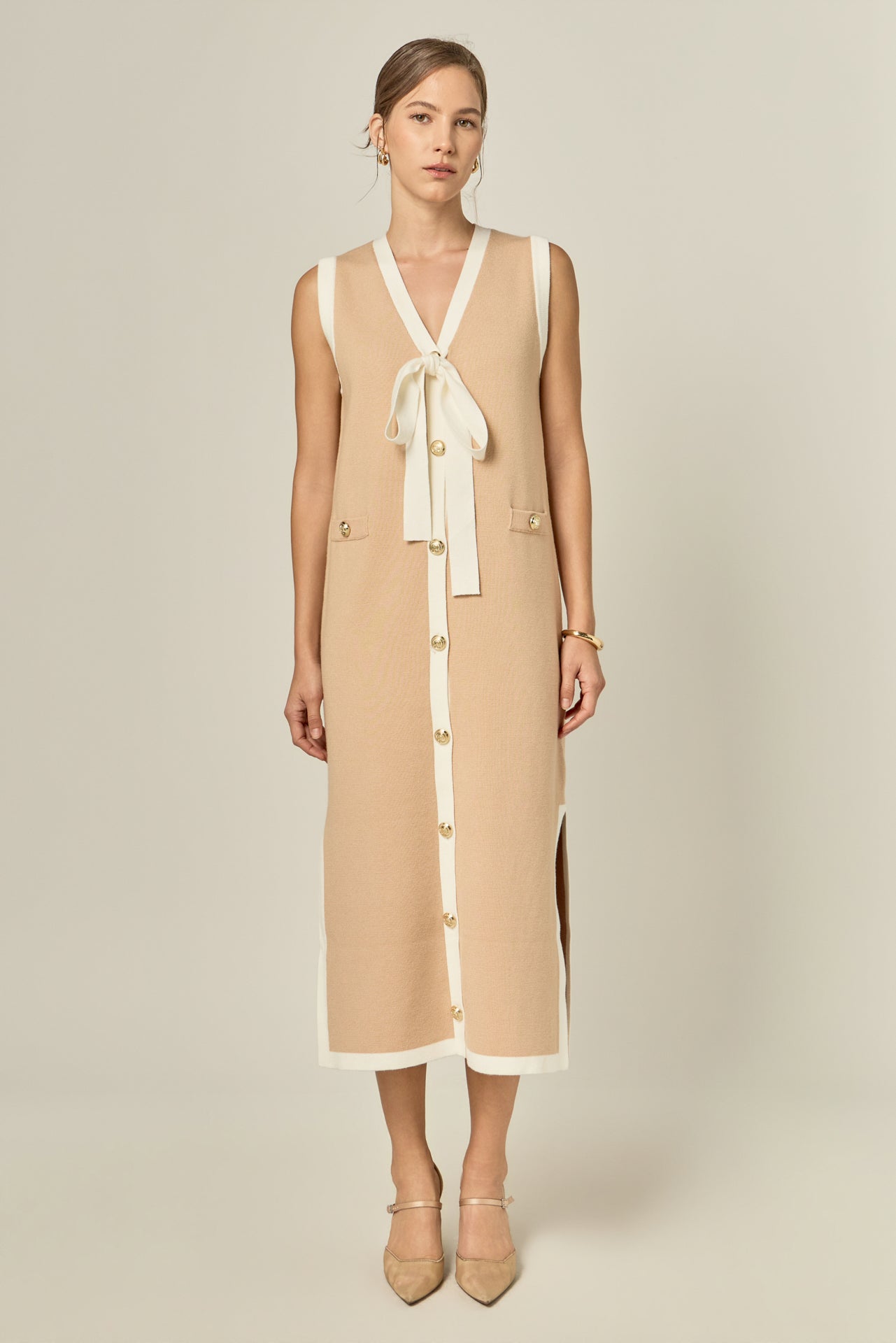 ENGLISH FACTORY - Knit Sleeveless Midi Dress With Ribbon Tie - DRESSES available at Objectrare