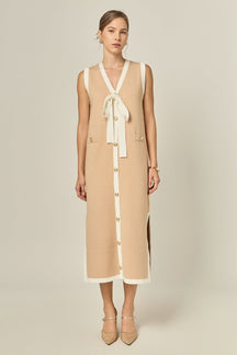 ENGLISH FACTORY - Knit Sleeveless Midi Dress With Ribbon Tie - DRESSES available at Objectrare