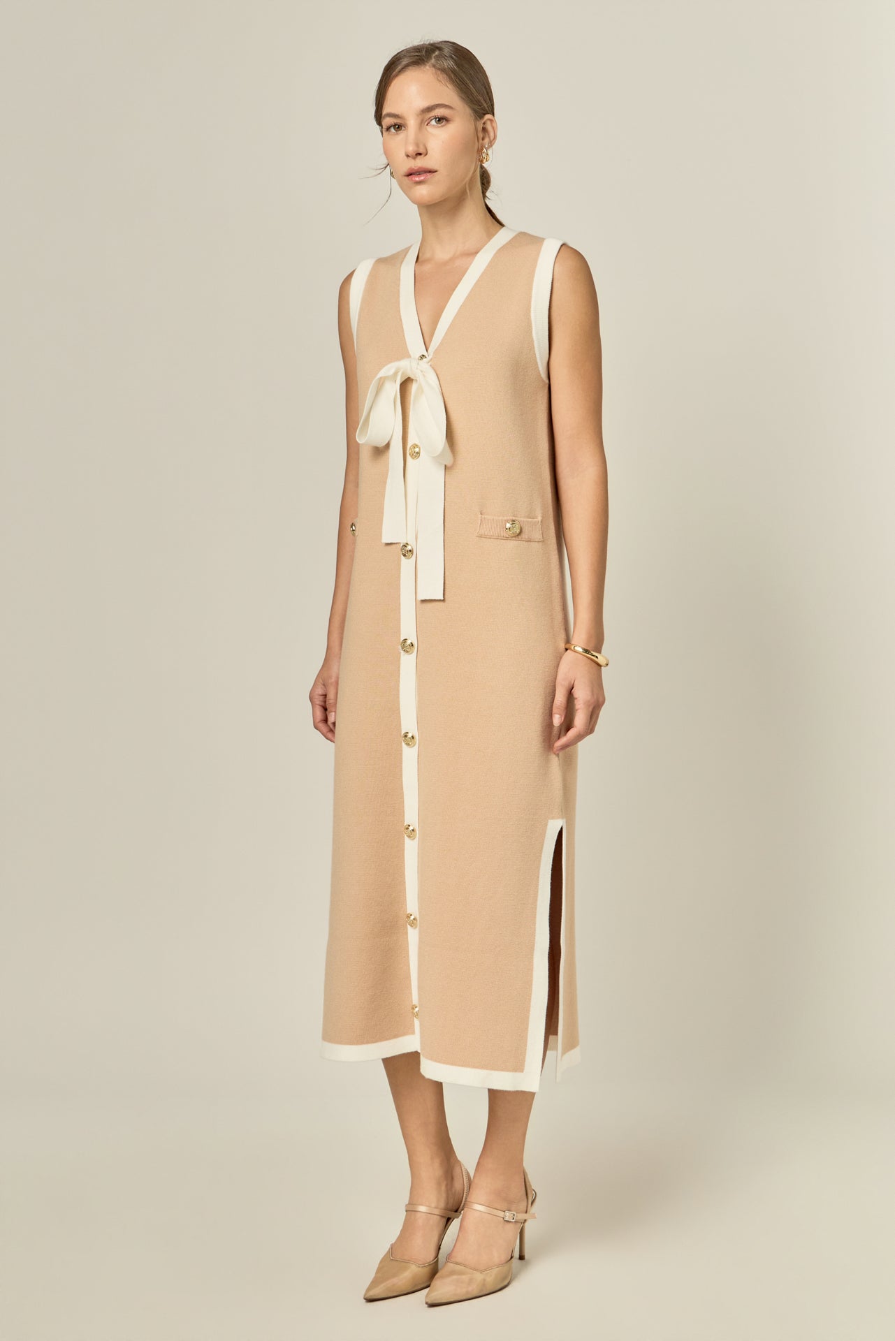 ENGLISH FACTORY - Knit Sleeveless Midi Dress With Ribbon Tie - DRESSES available at Objectrare