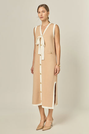 ENGLISH FACTORY - Knit Sleeveless Midi Dress With Ribbon Tie - DRESSES available at Objectrare