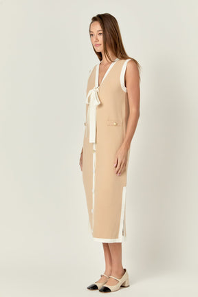 ENGLISH FACTORY - Knit Sleeveless Midi Dress With Ribbon Tie - DRESSES available at Objectrare