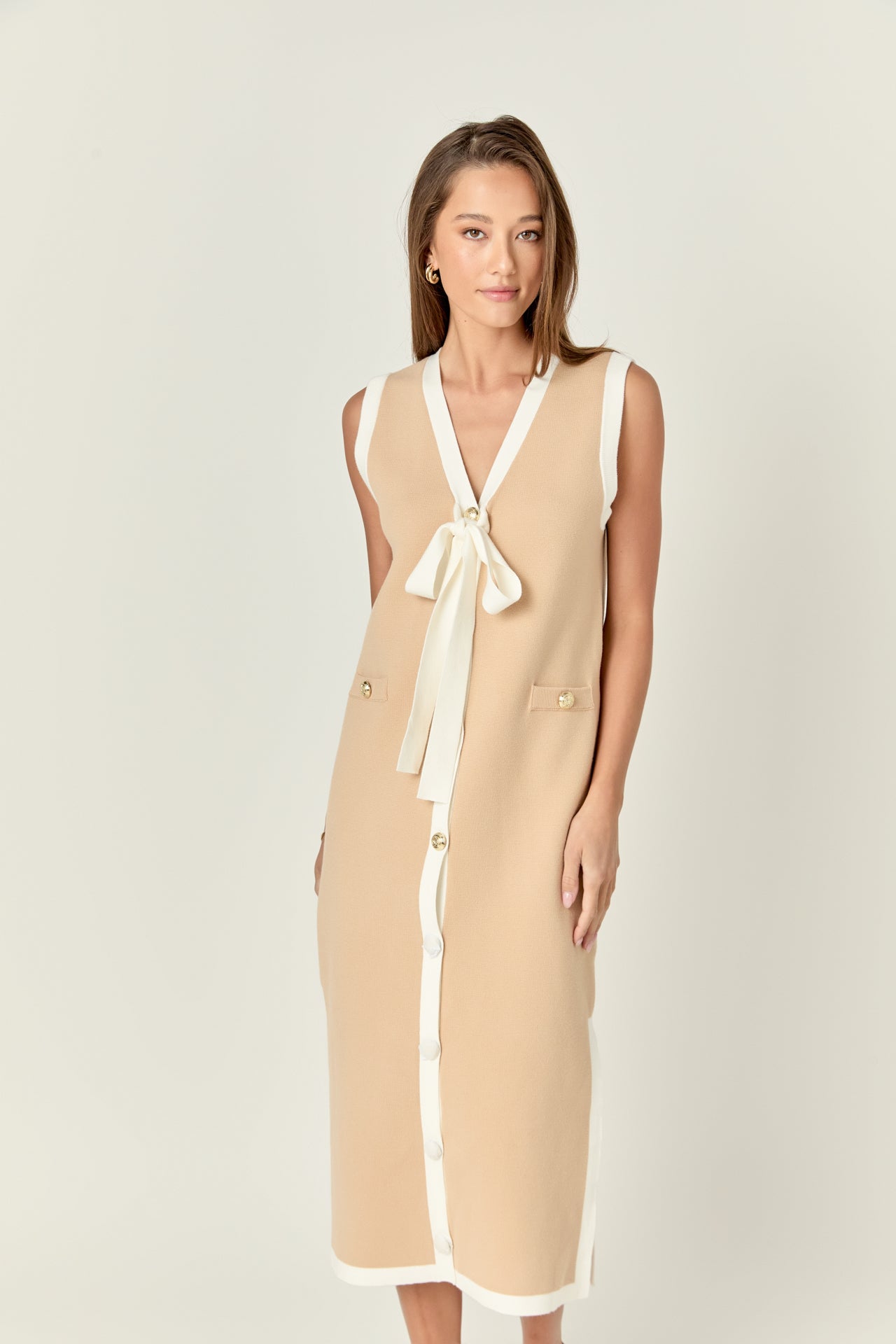 ENGLISH FACTORY - Knit Sleeveless Midi Dress With Ribbon Tie - DRESSES available at Objectrare