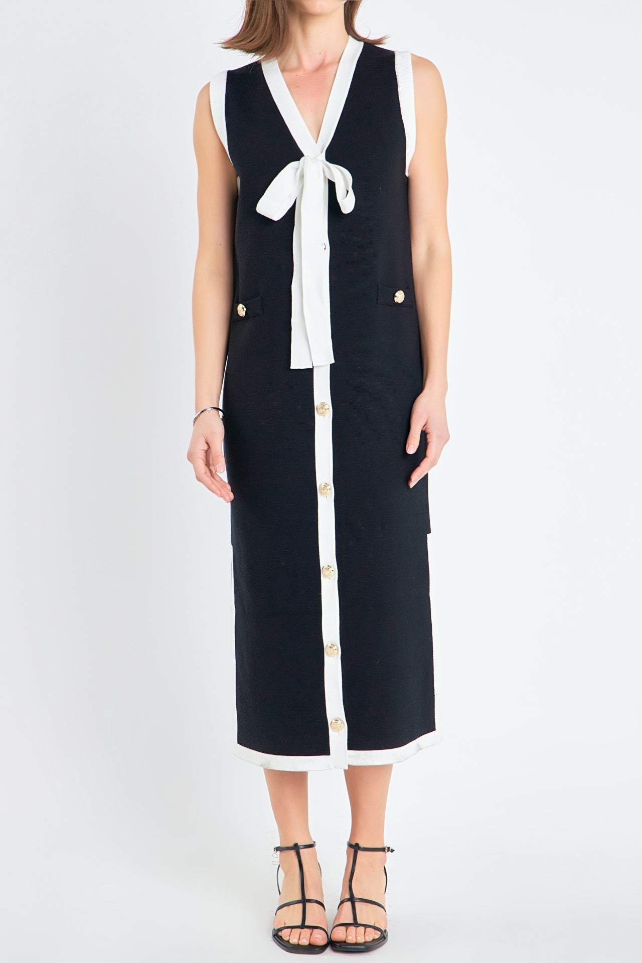 ENGLISH FACTORY - Knit Sleeveless Midi Dress With Ribbon Tie - DRESSES available at Objectrare