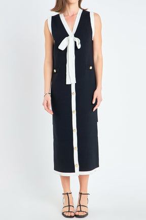 ENGLISH FACTORY - Knit Sleeveless Midi Dress With Ribbon Tie - DRESSES available at Objectrare