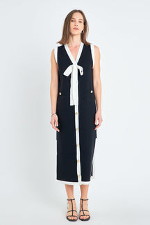ENGLISH FACTORY - Knit Sleeveless Midi Dress With Ribbon Tie - DRESSES available at Objectrare