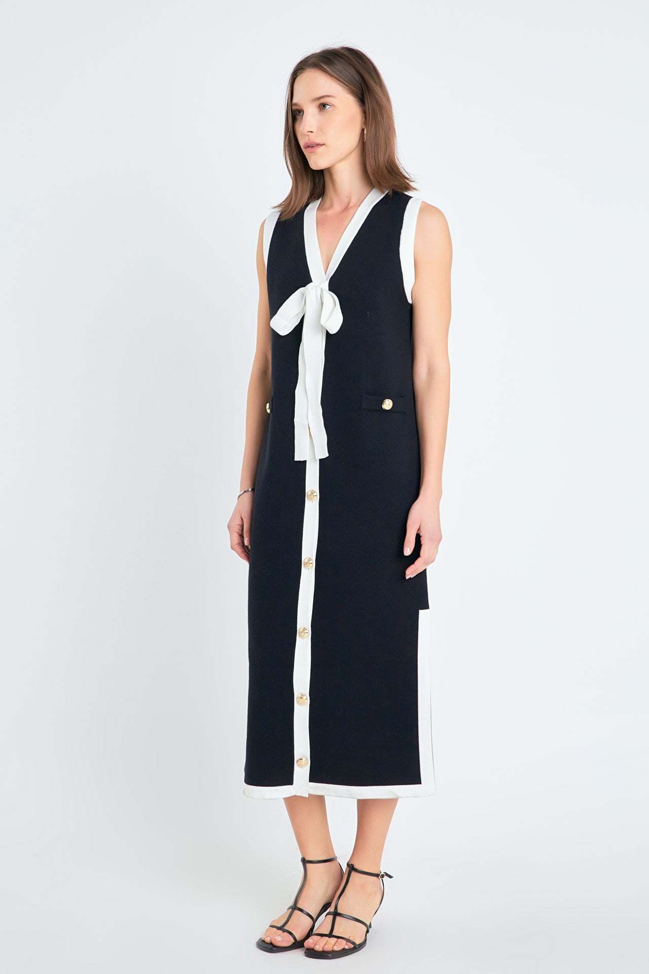 ENGLISH FACTORY - Knit Sleeveless Midi Dress With Ribbon Tie - DRESSES available at Objectrare