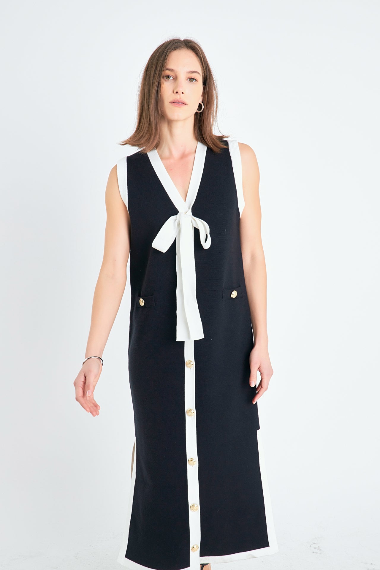 ENGLISH FACTORY - Knit Sleeveless Midi Dress With Ribbon Tie - DRESSES available at Objectrare