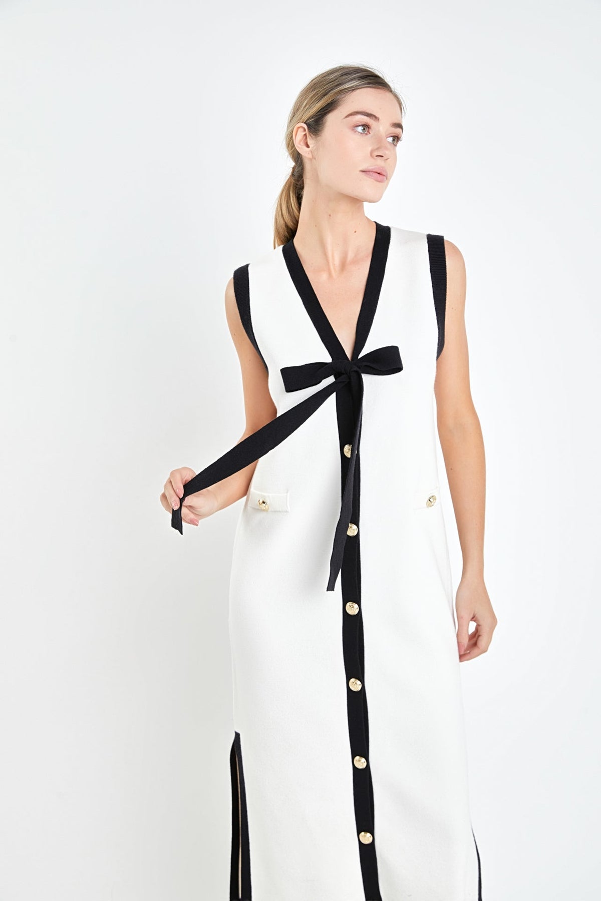 ENGLISH FACTORY - Knit Midi Dress With Ribbon Tie - DRESSES available at Objectrare