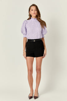 ENGLISH FACTORY - Textured Mock Neck Short Sleeve Blouse - TOPS available at Objectrare