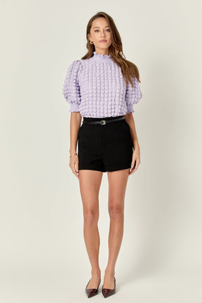 ENGLISH FACTORY - Textured Mock Neck Short Sleeve Blouse - TOPS available at Objectrare