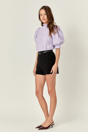 ENGLISH FACTORY - Textured Mock Neck Short Sleeve Blouse - TOPS available at Objectrare