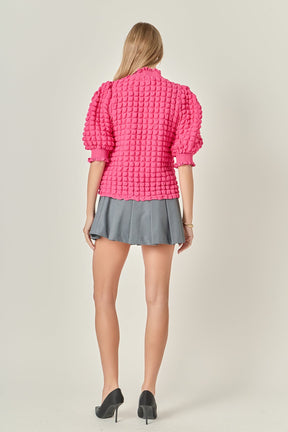 ENGLISH FACTORY - Textured Mock Neck Short Sleeve Blouse - TOPS available at Objectrare