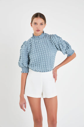 ENGLISH FACTORY - English Factory - Textured Mock Neck Short Sleeve Blouse - TOPS available at Objectrare