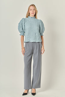 ENGLISH FACTORY - Textured Mock Neck Short Sleeve Blouse - TOPS available at Objectrare