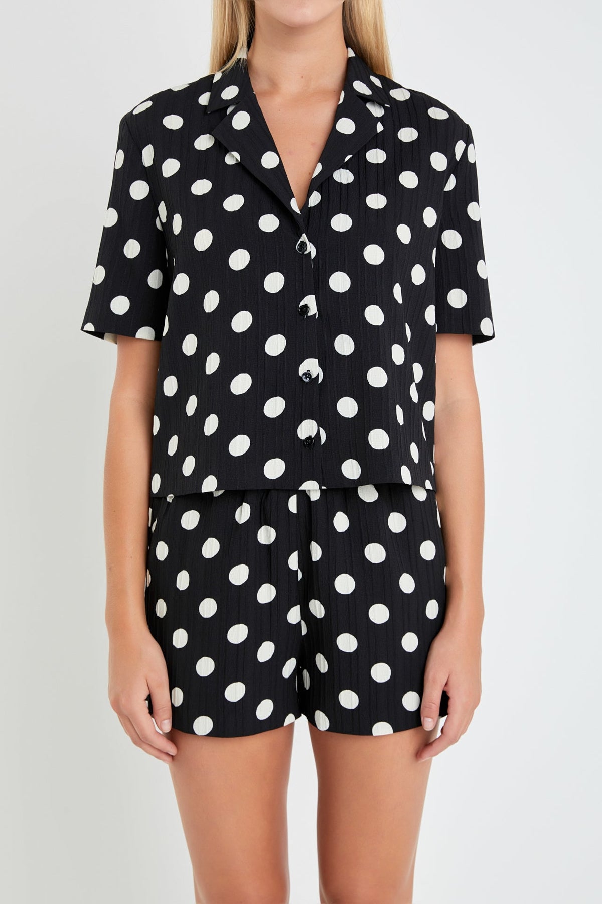 ENGLISH FACTORY - Textured Dots Short Sleeves Shirts - BLOUSES available at Objectrare