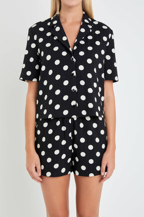 ENGLISH FACTORY - Textured Dots Short Sleeves Shirts - BLOUSES available at Objectrare