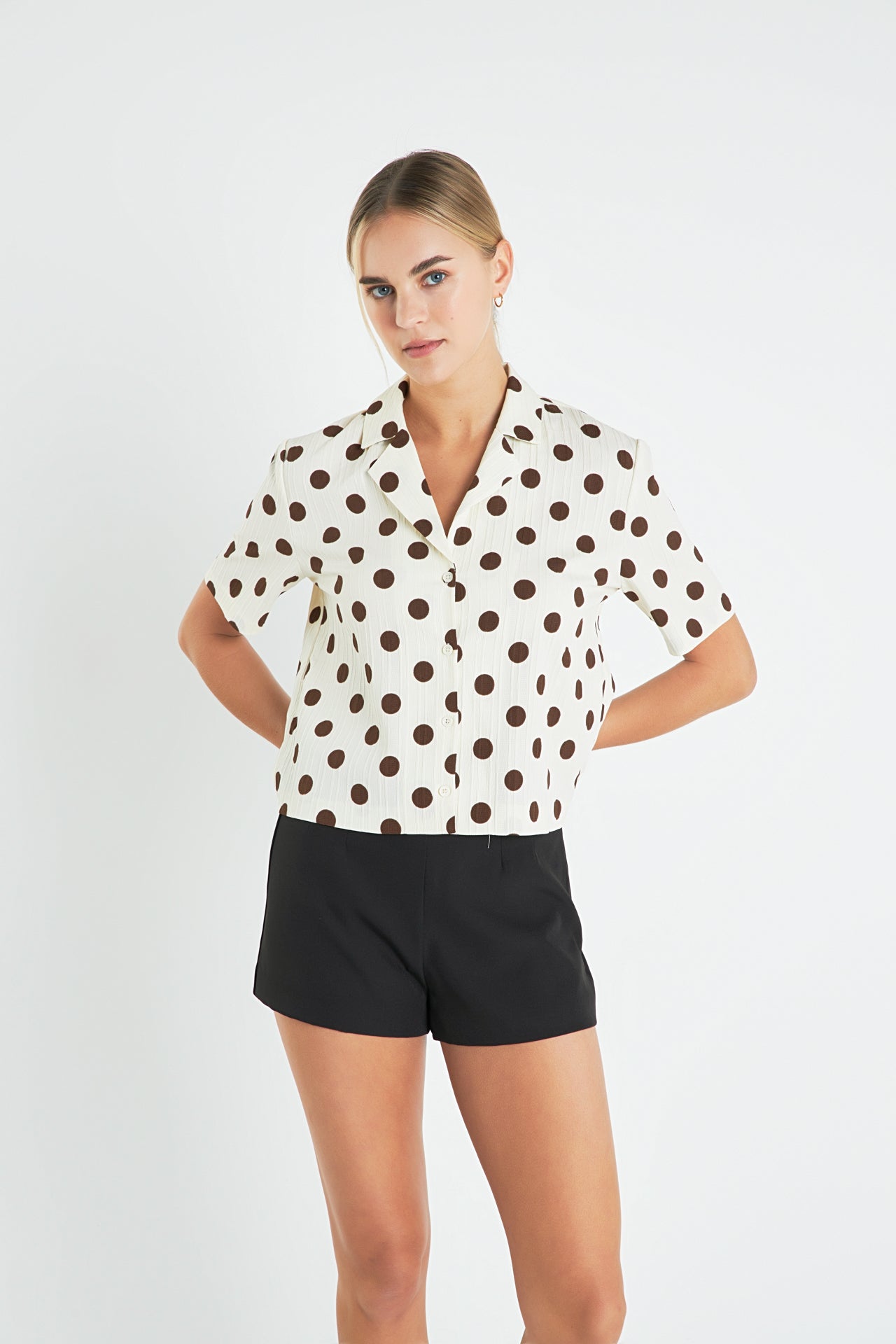 ENGLISH FACTORY - English Factory - Textured Dots Short Sleeves Shirts - SHIRTS & BLOUSES available at Objectrare