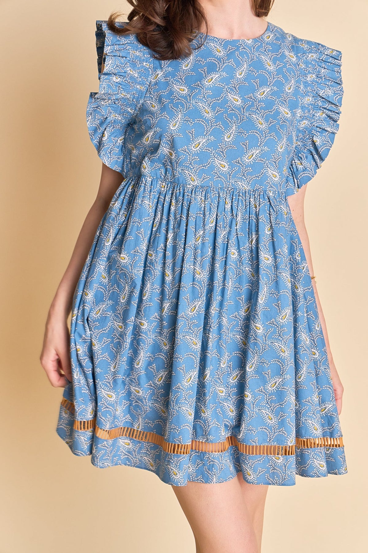 Paisley Print Ruffle Sleeve Mini Dress