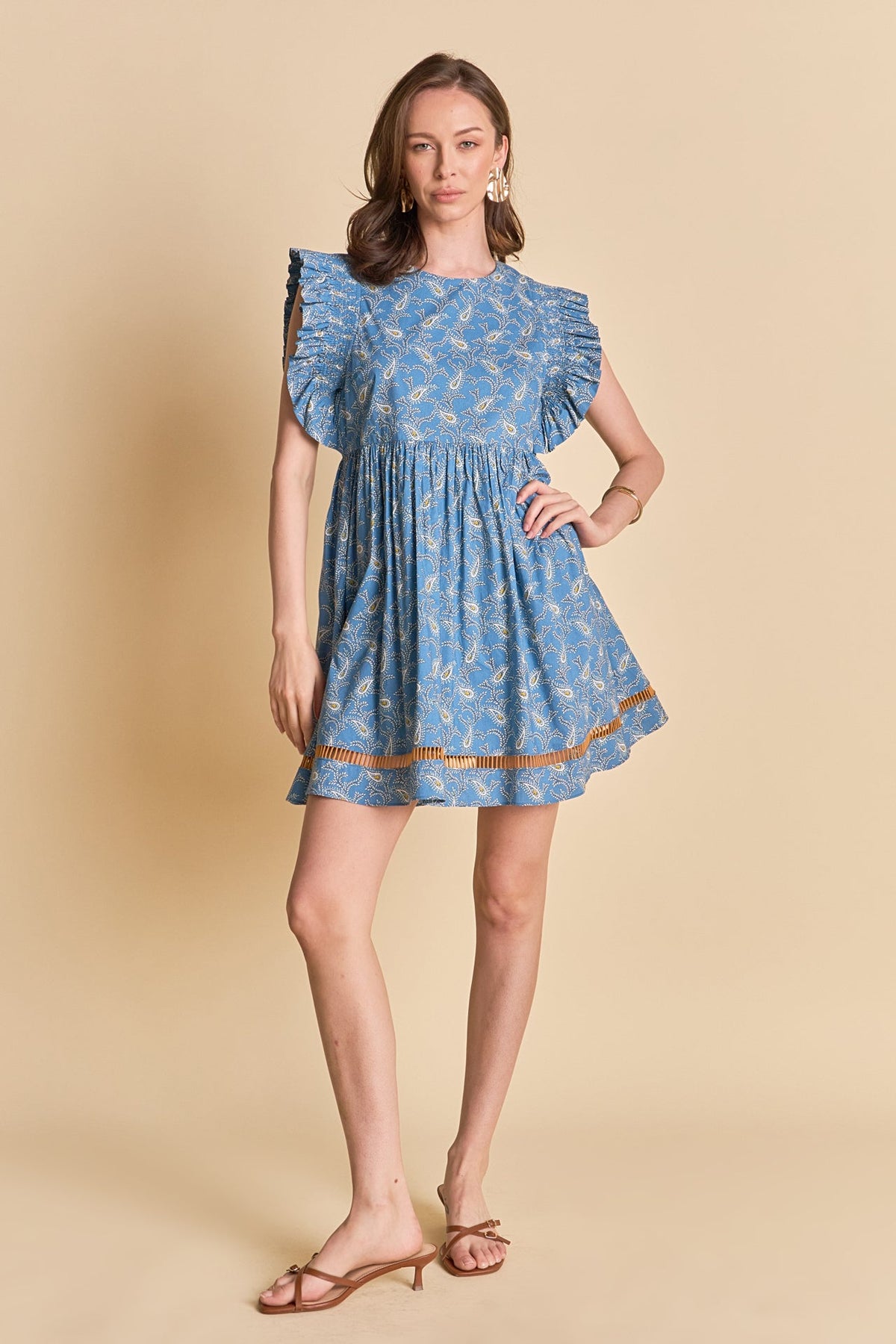 Paisley Print Ruffle Sleeve Mini Dress