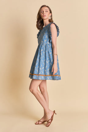 Paisley Print Ruffle Sleeve Mini Dress