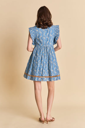 Paisley Print Ruffle Sleeve Mini Dress