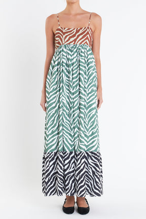 ENGLISH FACTORY - Zebra Print Colorblocked Maxi Dress - DRESSES available at Objectrare