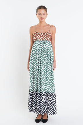 ENGLISH FACTORY - Zebra Print Colorblocked Maxi Dress - DRESSES available at Objectrare