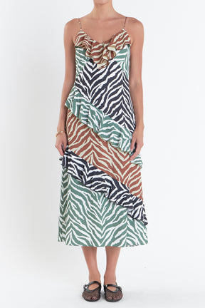 ENGLISH FACTORY - Zebra Print Colorblocked Slip Dress - DRESSES available at Objectrare