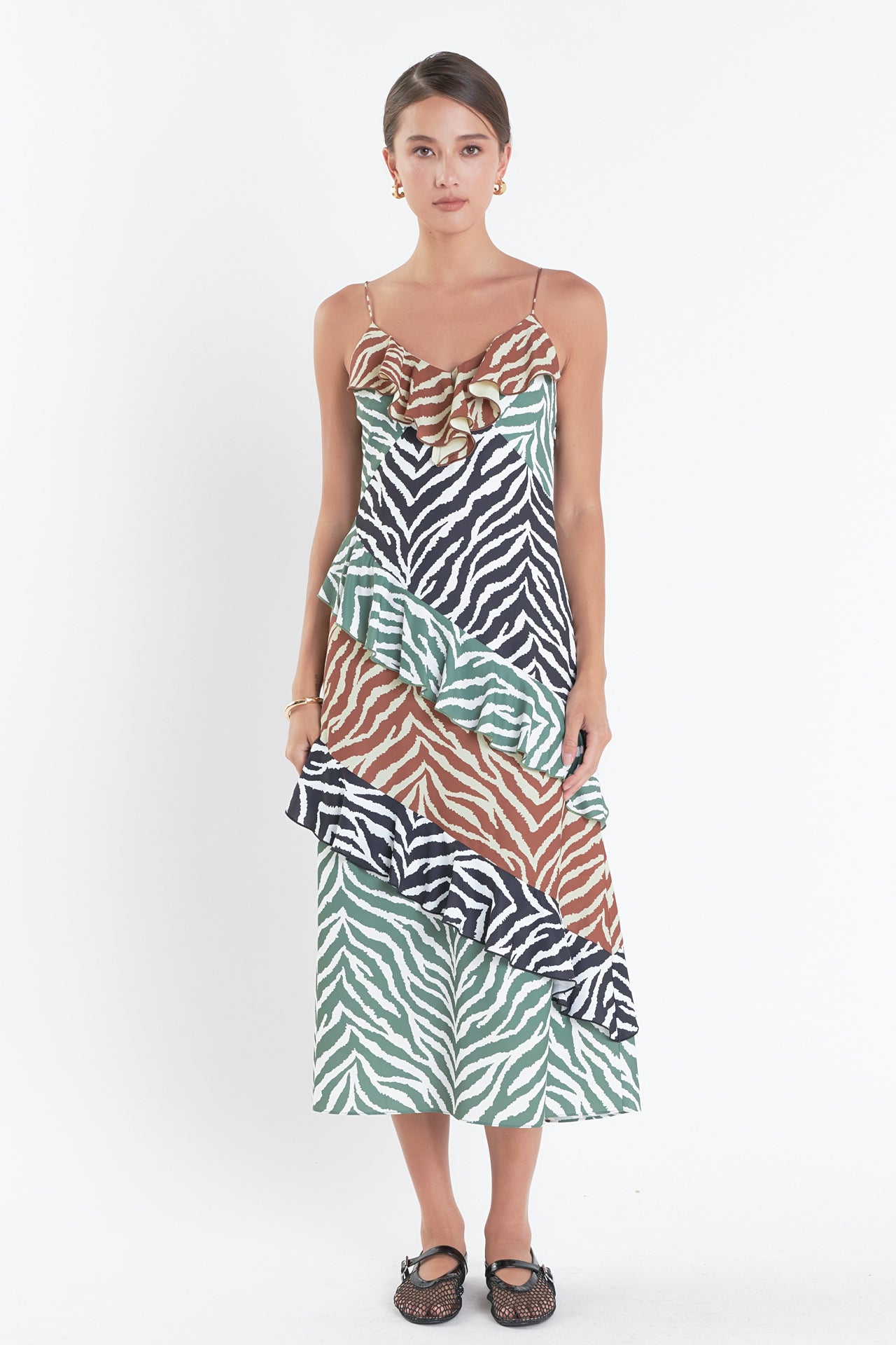 ENGLISH FACTORY - Zebra Print Colorblocked Slip Dress - DRESSES available at Objectrare