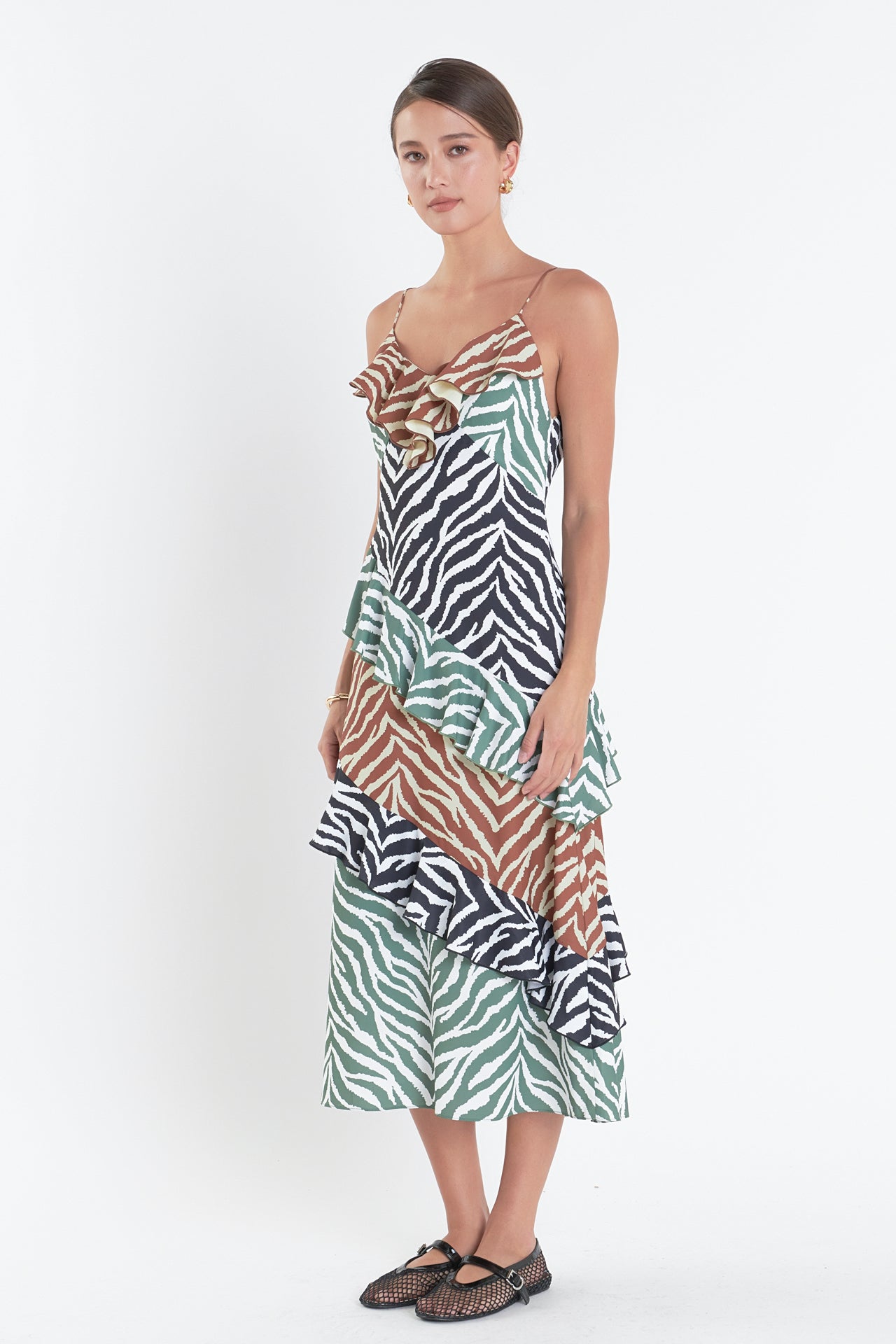 ENGLISH FACTORY - Zebra Print Colorblocked Slip Dress - DRESSES available at Objectrare