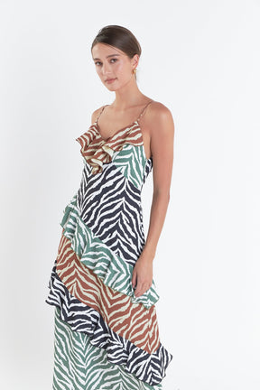 ENGLISH FACTORY - English Factory - Zebra Print Colorblocked Slip Dress - DRESSES available at Objectrare