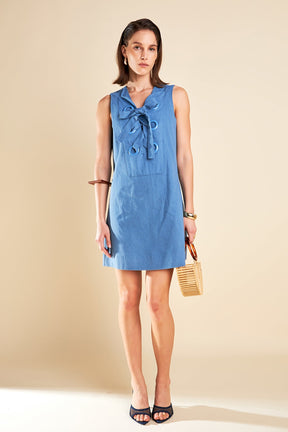 ENGLISH FACTORY - Denim Lace up Mini Dress - DRESSES available at Objectrare
