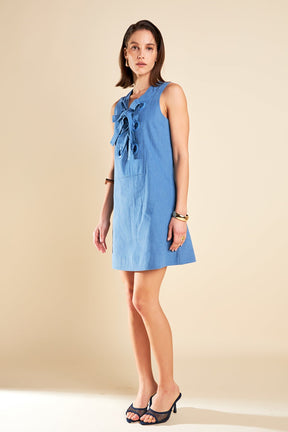 ENGLISH FACTORY - Denim Lace up Mini Dress - DRESSES available at Objectrare