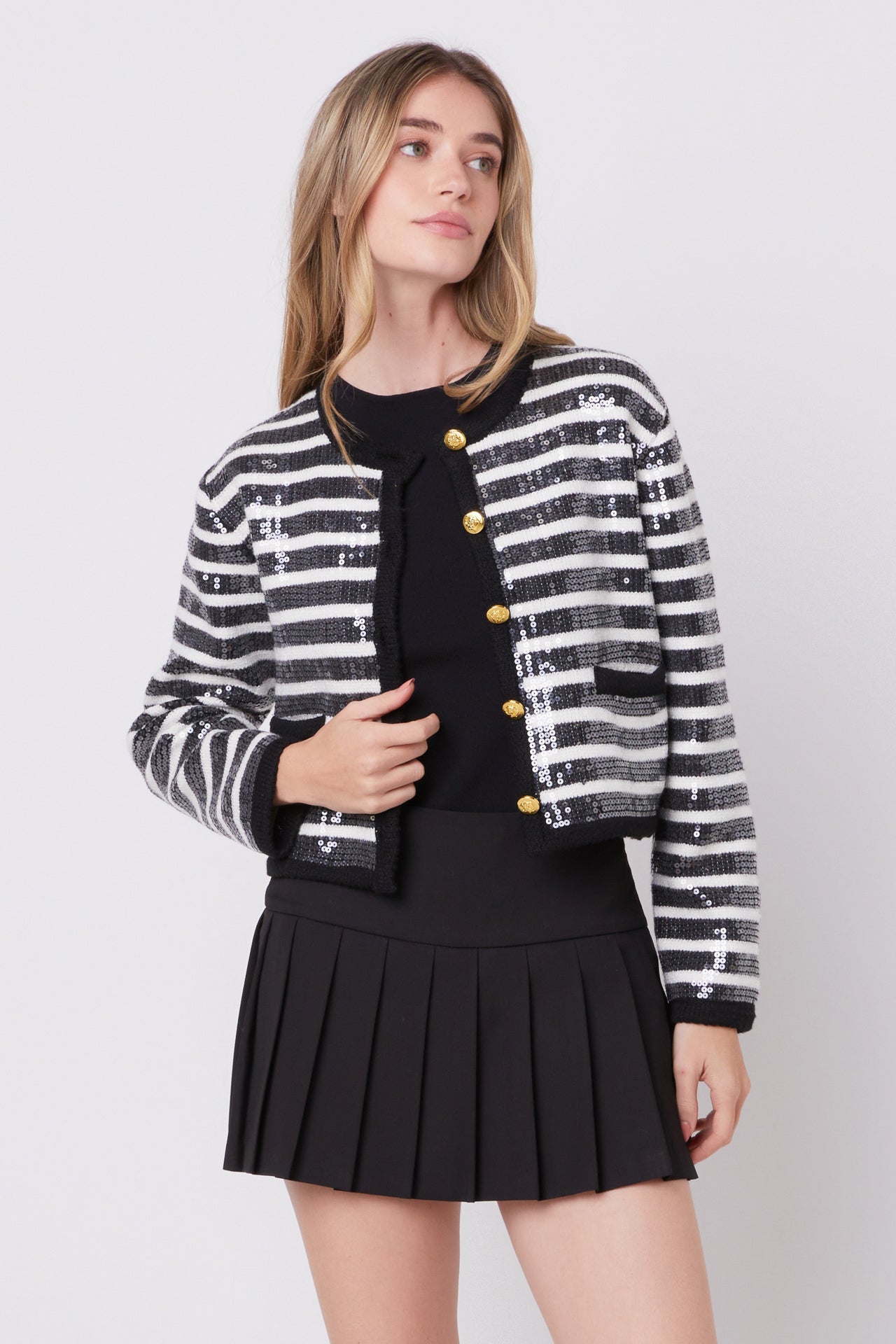 ENGLISH FACTORY - Sequin Striped Knit Cardigan - JACKETS available at Objectrare