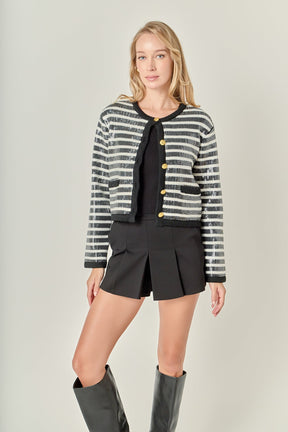 ENGLISH FACTORY - Sequin Striped Knit Cardigan - SWEATERS & KNITS available at Objectrare
