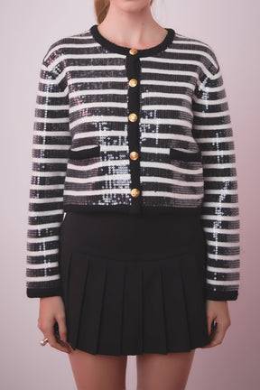 ENGLISH FACTORY - English Factory - Sequin Striped Knit Cardigan - SWEATERS & KNITS available at Objectrare