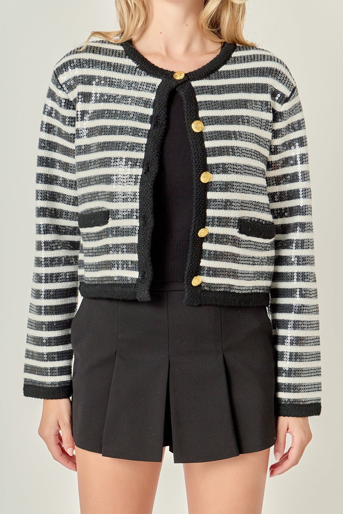 ENGLISH FACTORY - Sequin Striped Knit Cardigan - SWEATERS & KNITS available at Objectrare